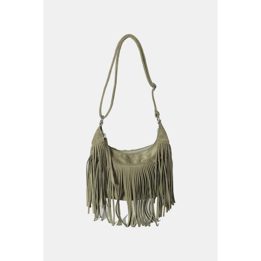 Suede Fringe Adjustable Strap Shoulder Bag Matcha Green / One Size Apparel and Accessories