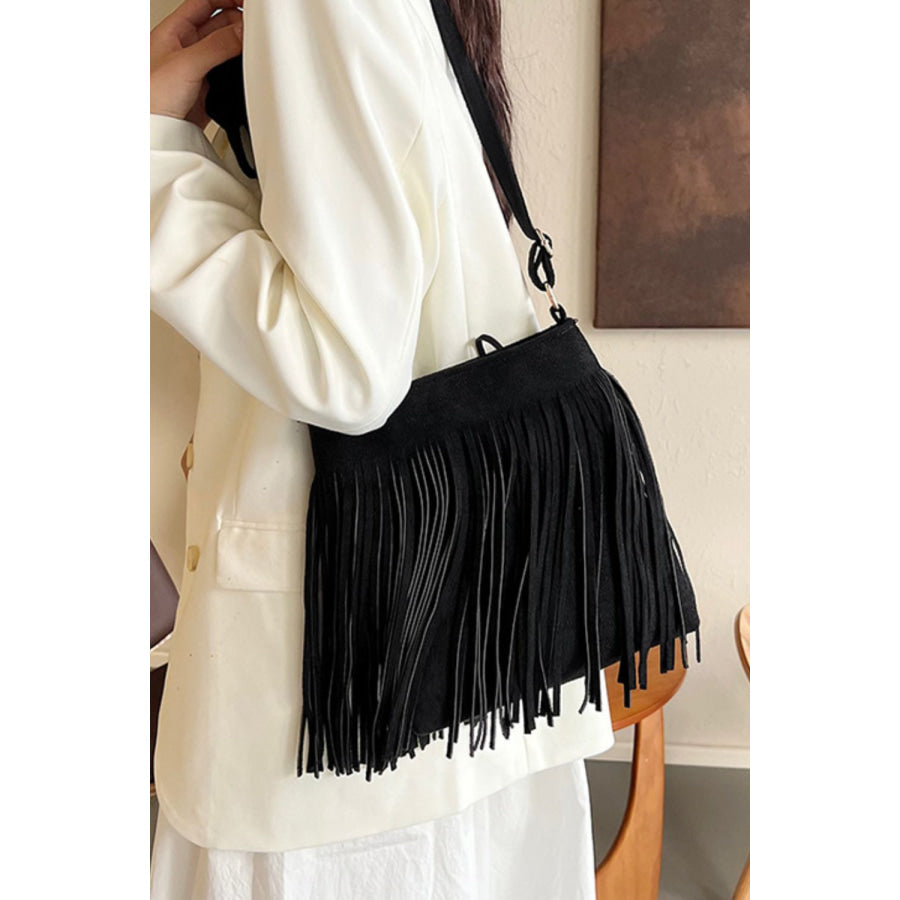 Suede Fringe Shoulder Bag Apparel and Accessories