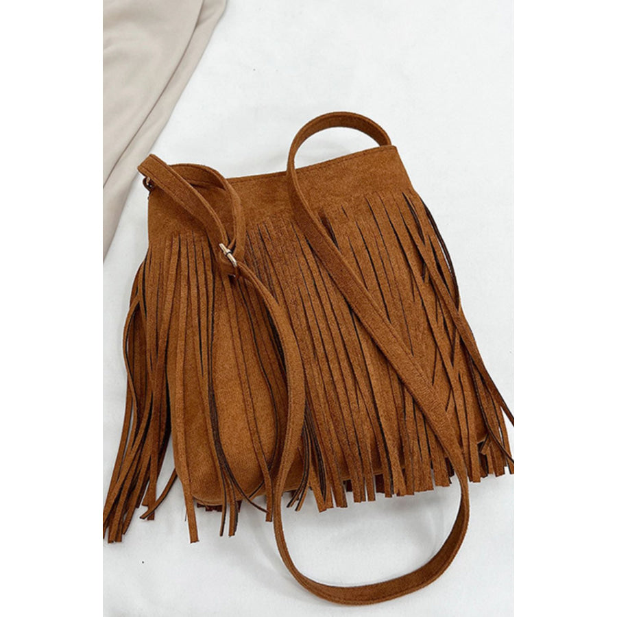 Suede Fringe Shoulder Bag Apparel and Accessories