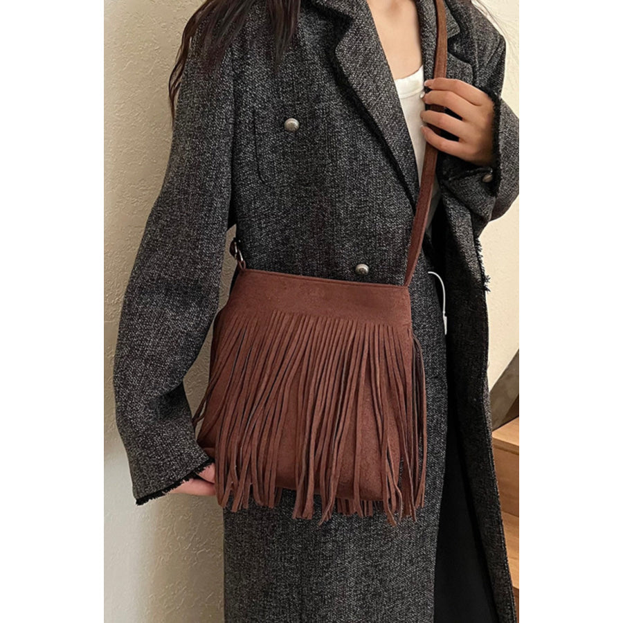 Suede Fringe Shoulder Bag Apparel and Accessories