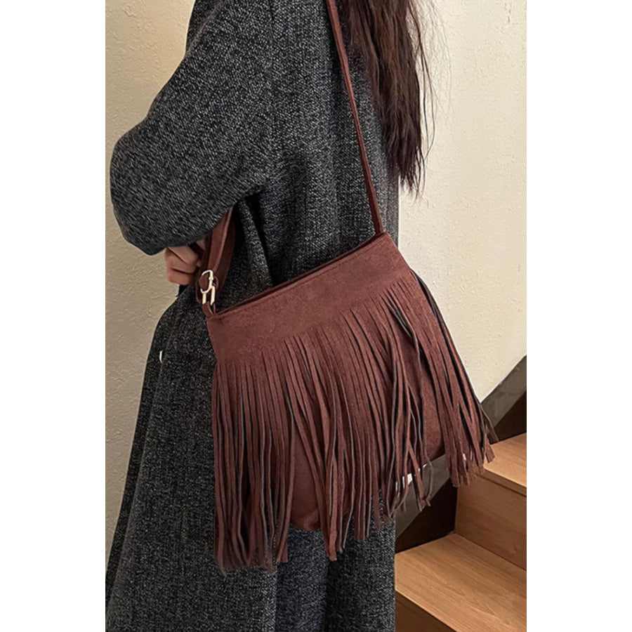 Suede Fringe Shoulder Bag Apparel and Accessories