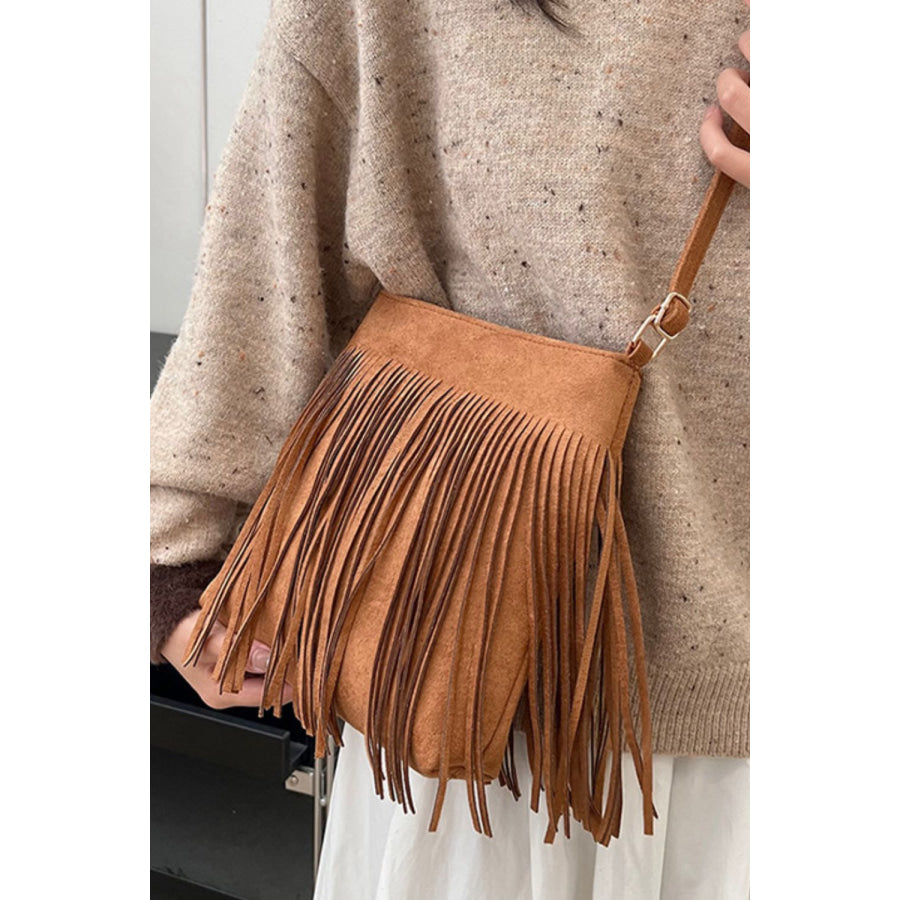 Suede Fringe Shoulder Bag Apparel and Accessories