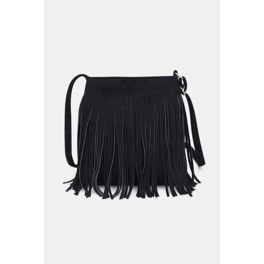 Suede Fringe Shoulder Bag Black / One Size Apparel and Accessories