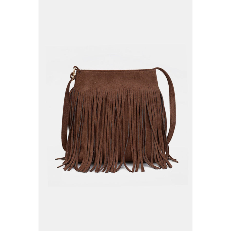 Suede Fringe Shoulder Bag Brown / One Size Apparel and Accessories