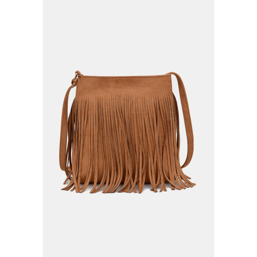 Suede Fringe Shoulder Bag Caramel / One Size Apparel and Accessories