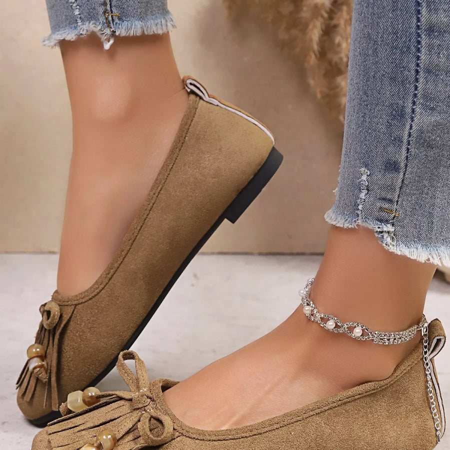 Suede Fringe Slip-Ons Apparel and Accessories