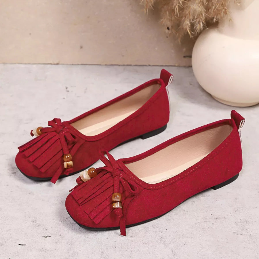 Suede Fringe Slip-Ons Red / 36 Apparel and Accessories