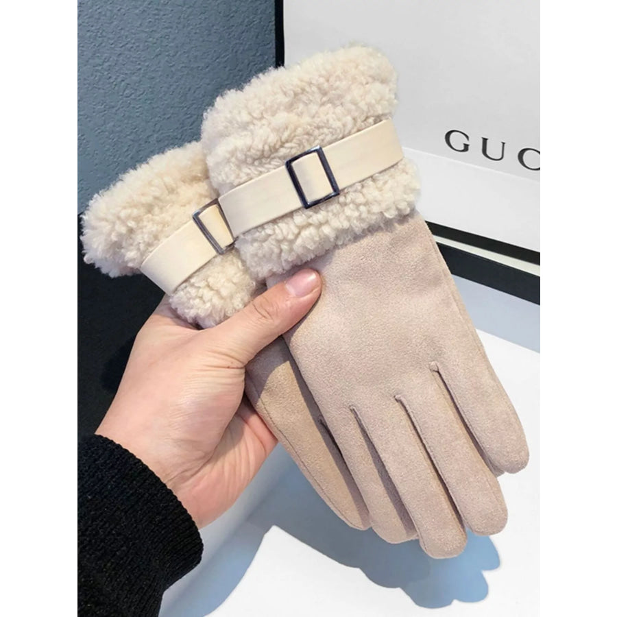 Suede Gloves with Fur Cuff Beige / ONESIZE Apparel and Accessories