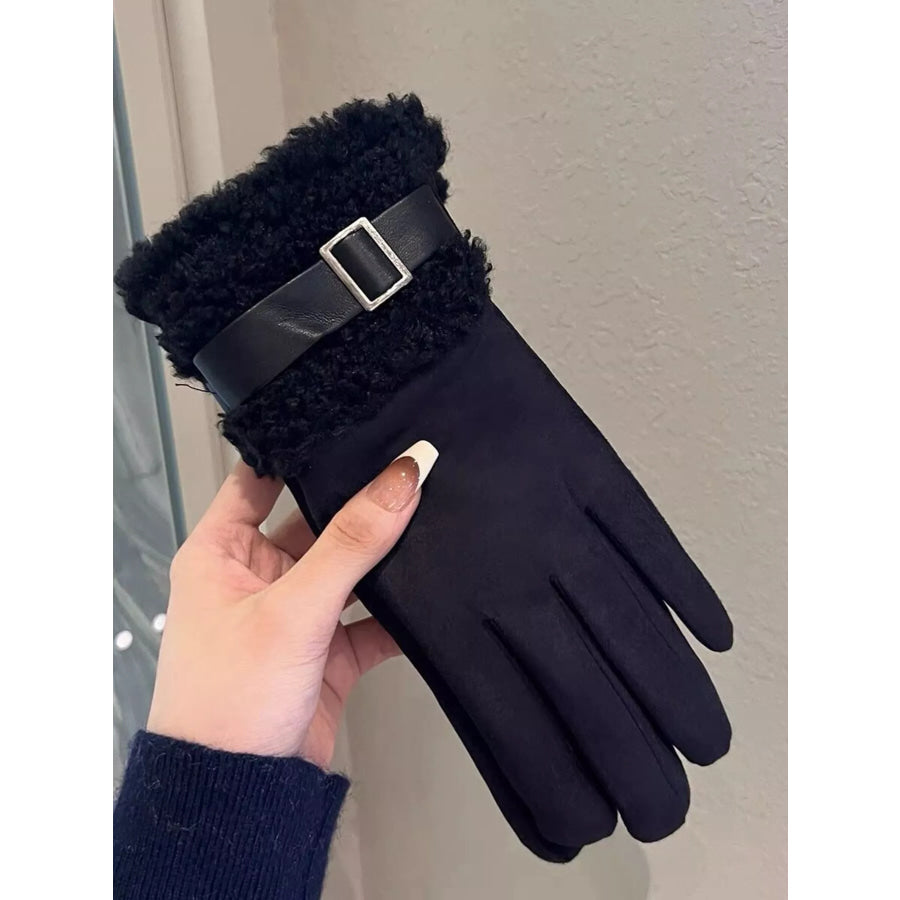 Suede Gloves with Fur Cuff Black / ONESIZE Apparel and Accessories