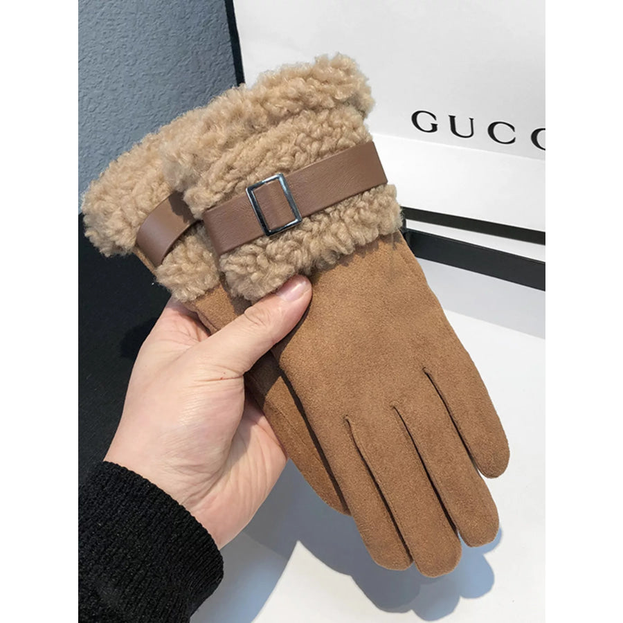 Suede Gloves with Fur Cuff Brown / ONESIZE Apparel and Accessories