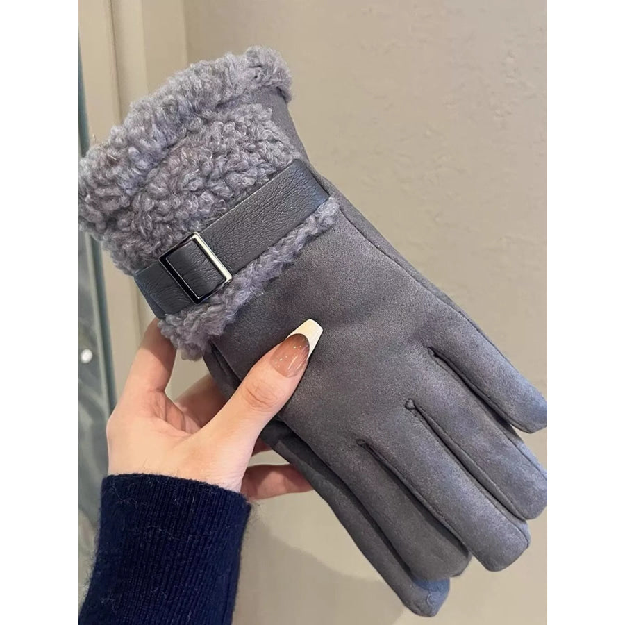 Suede Gloves with Fur Cuff Gray / ONESIZE Apparel and Accessories