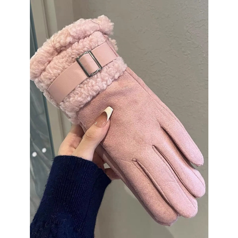 Suede Gloves with Fur Cuff Pink / ONESIZE Apparel and Accessories