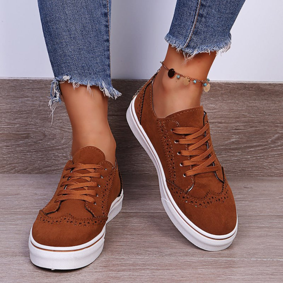 Suede Lace-Up Flat Sneakers Brown / 35(US4) Apparel and Accessories