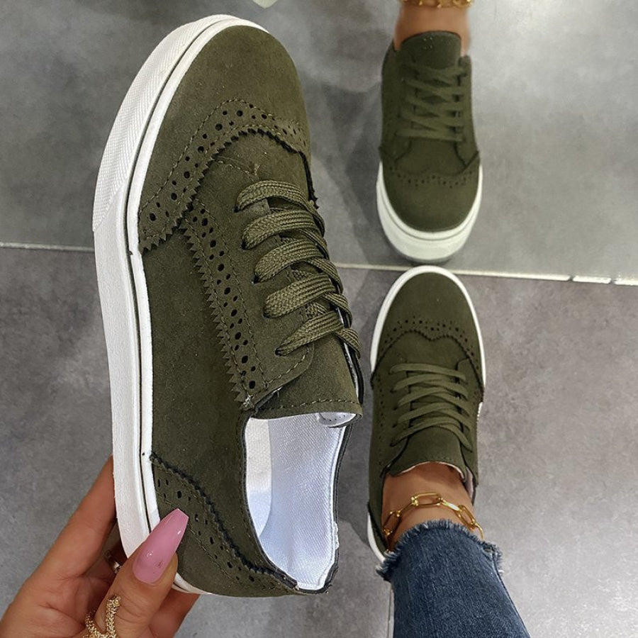 Suede Lace-Up Flat Sneakers Apparel and Accessories