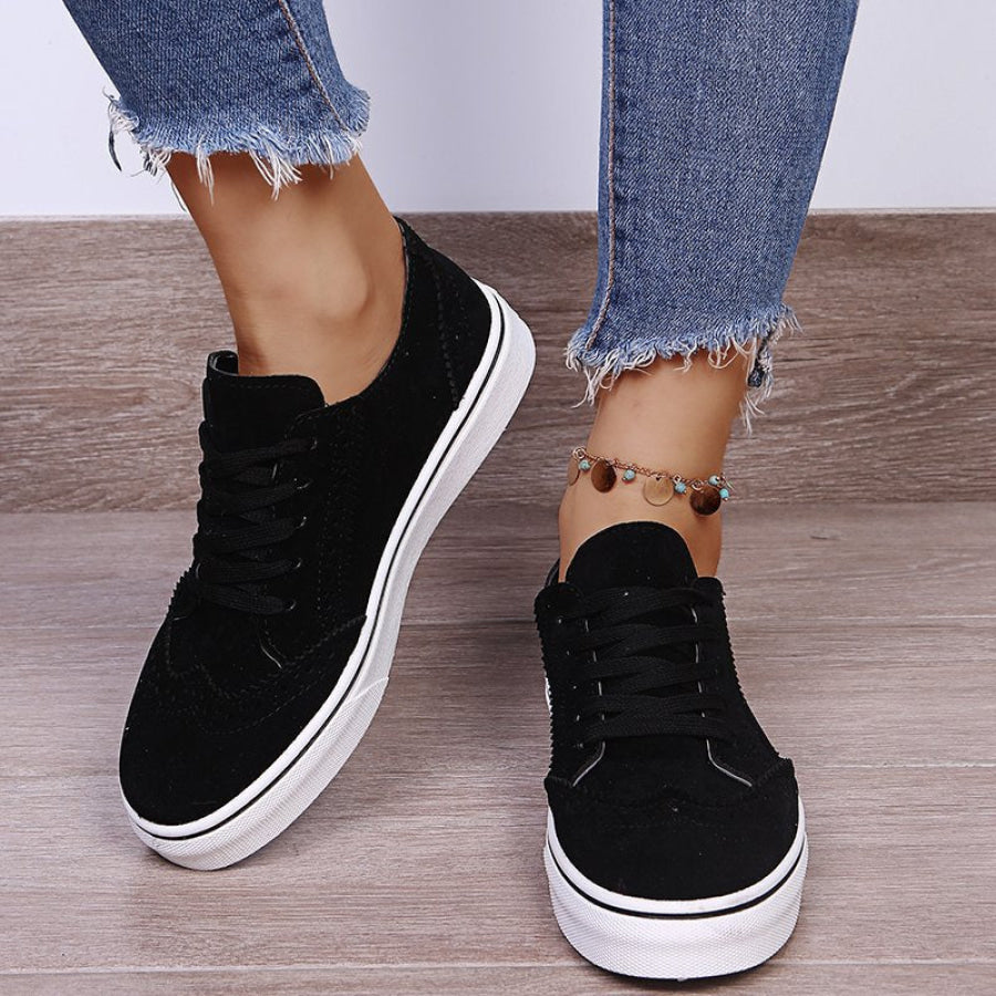 Suede Lace-Up Flat Sneakers Black / 35(US4) Apparel and Accessories