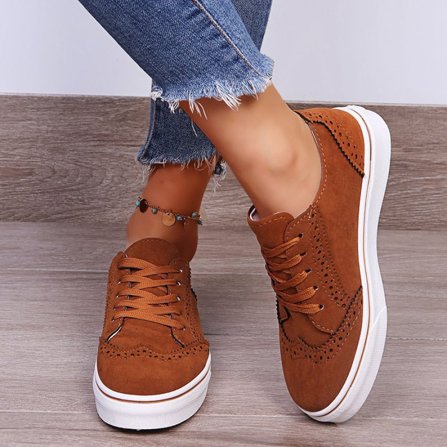 Suede Lace-Up Flat Sneakers Brown / 35(US4) Apparel and Accessories