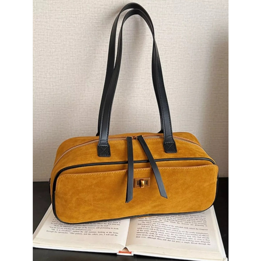 Suede Leather Shoulder Bag Brown / One Size Apparel and Accessories