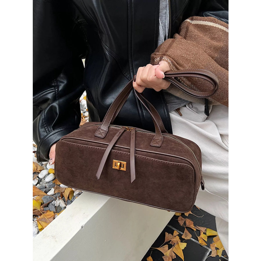 Suede Leather Shoulder Bag Dark Brown / One Size Apparel and Accessories