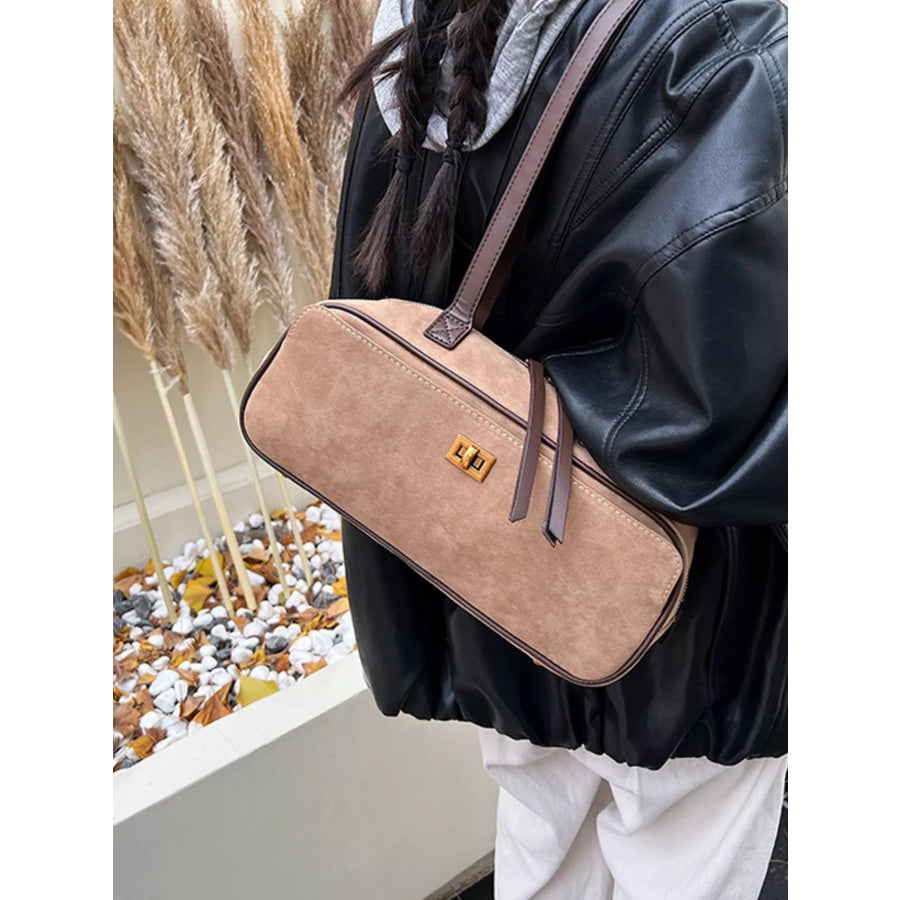 Suede Leather Shoulder Bag Khaki / One Size Apparel and Accessories