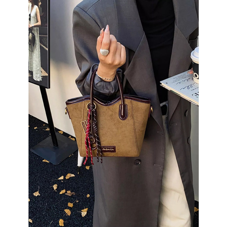 Suede Leather Strap Tote Bag Brown / One Size Apparel and Accessories