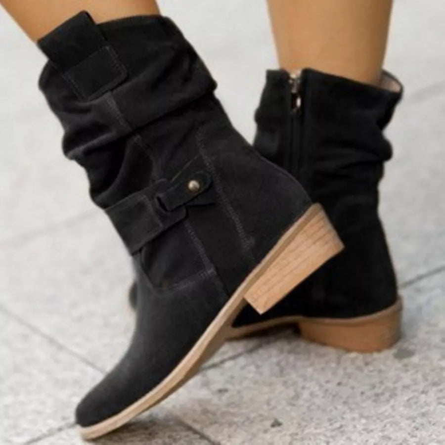 Suede Mid-Calf Boots Black / 35 Apparel and Accessories