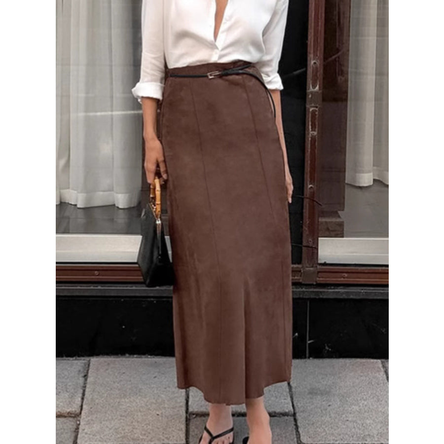 Suede Midi Skirt Apparel and Accessories