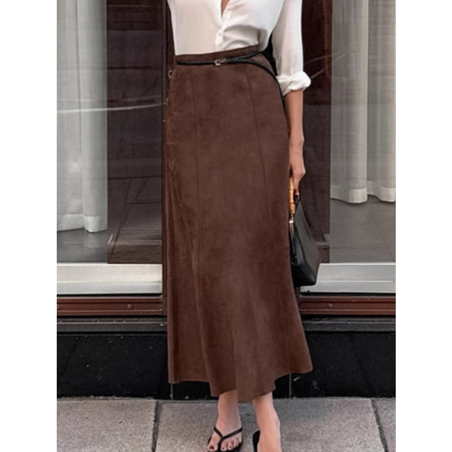 Suede Midi Skirt Dark Brown / S Apparel and Accessories
