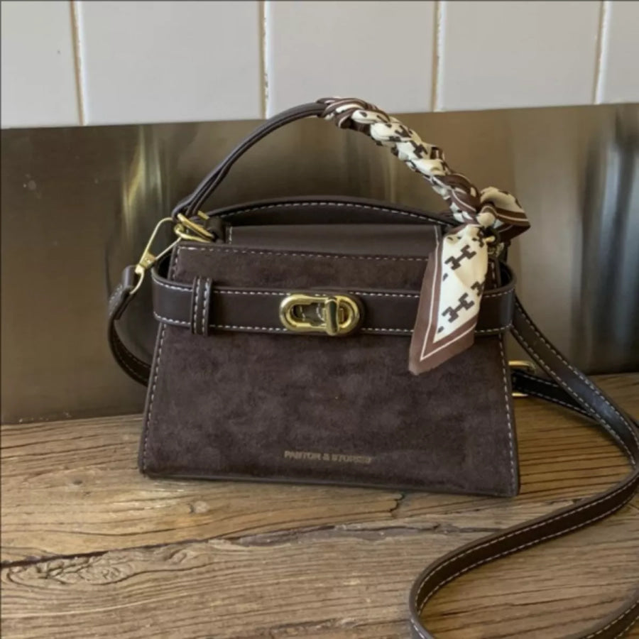 Suede Mini Crossbody Bag with Leather Strap Apparel and Accessories