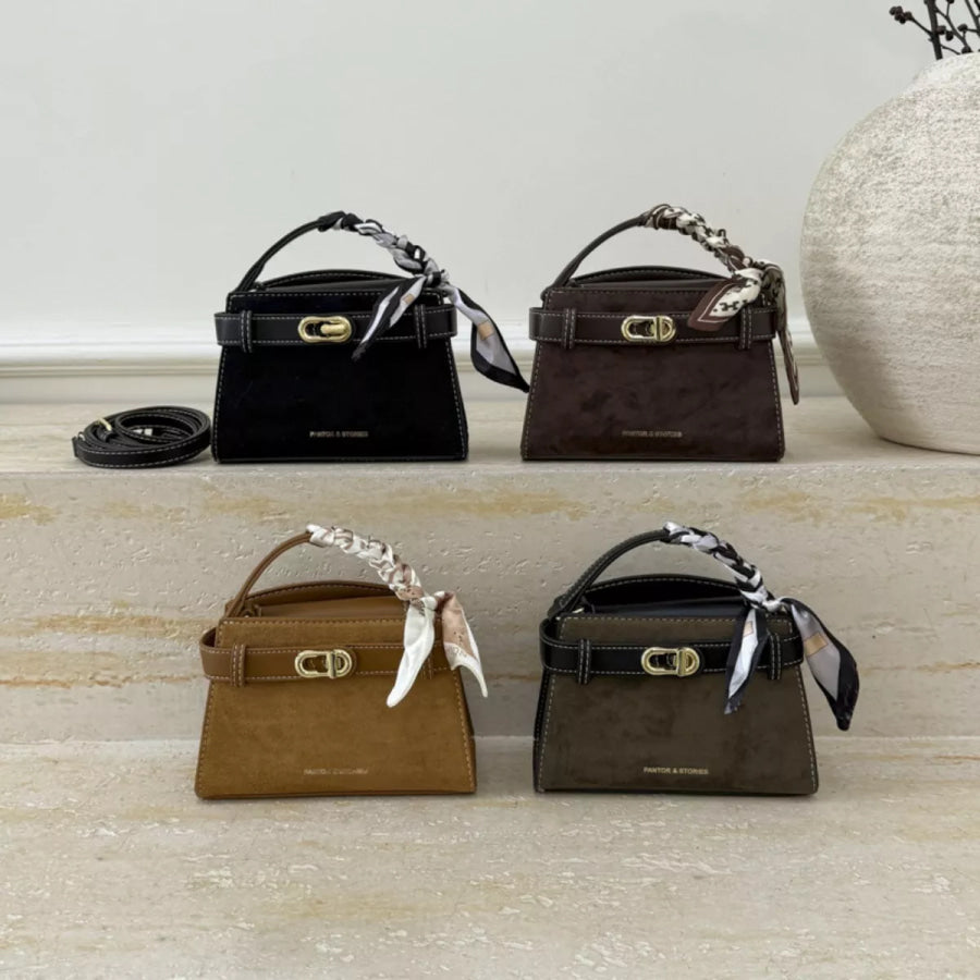 Suede Mini Crossbody Bag with Leather Strap Apparel and Accessories
