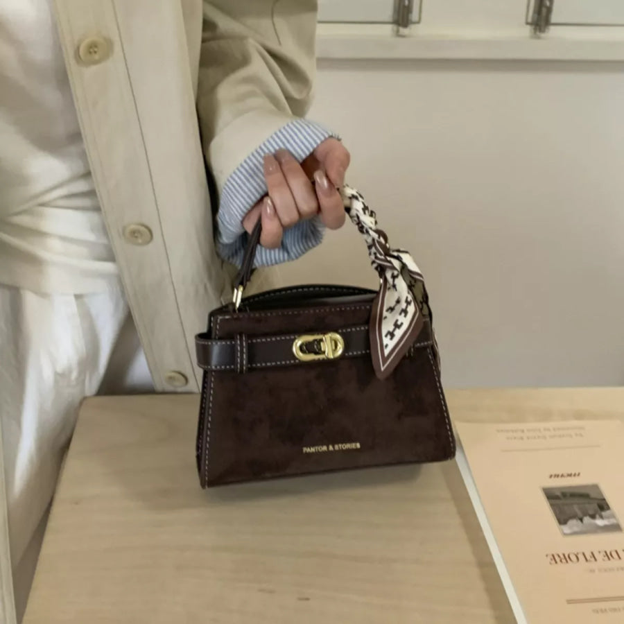 Suede Mini Crossbody Bag with Leather Strap Apparel and Accessories