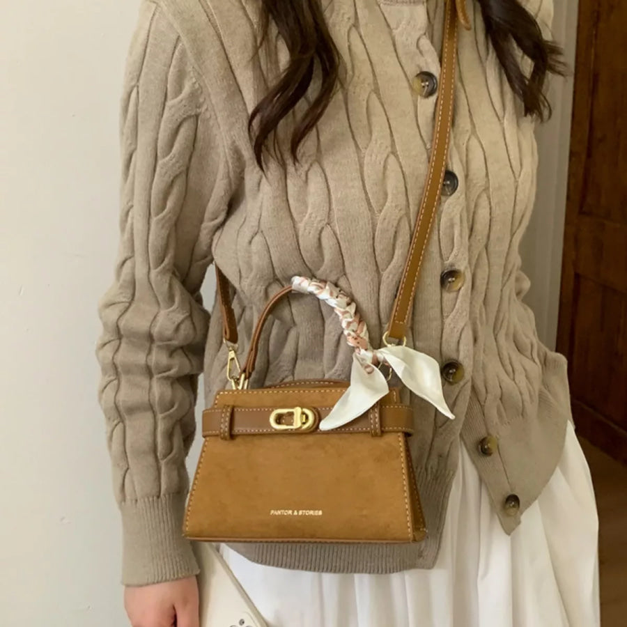 Suede Mini Crossbody Bag with Leather Strap Apparel and Accessories