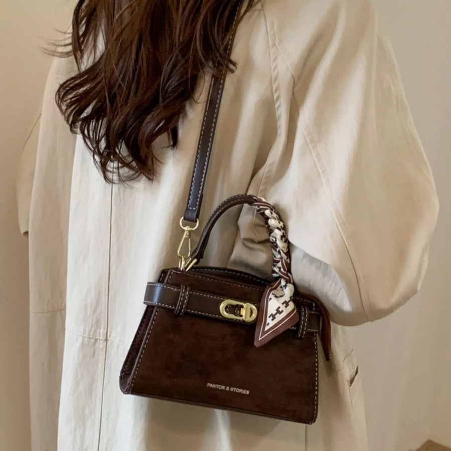 Suede Mini Crossbody Bag with Leather Strap Brown / One Size Apparel and Accessories