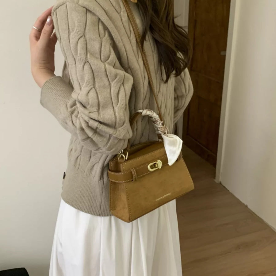 Suede Mini Crossbody Bag with Leather Strap Taupe / One Size Apparel and Accessories