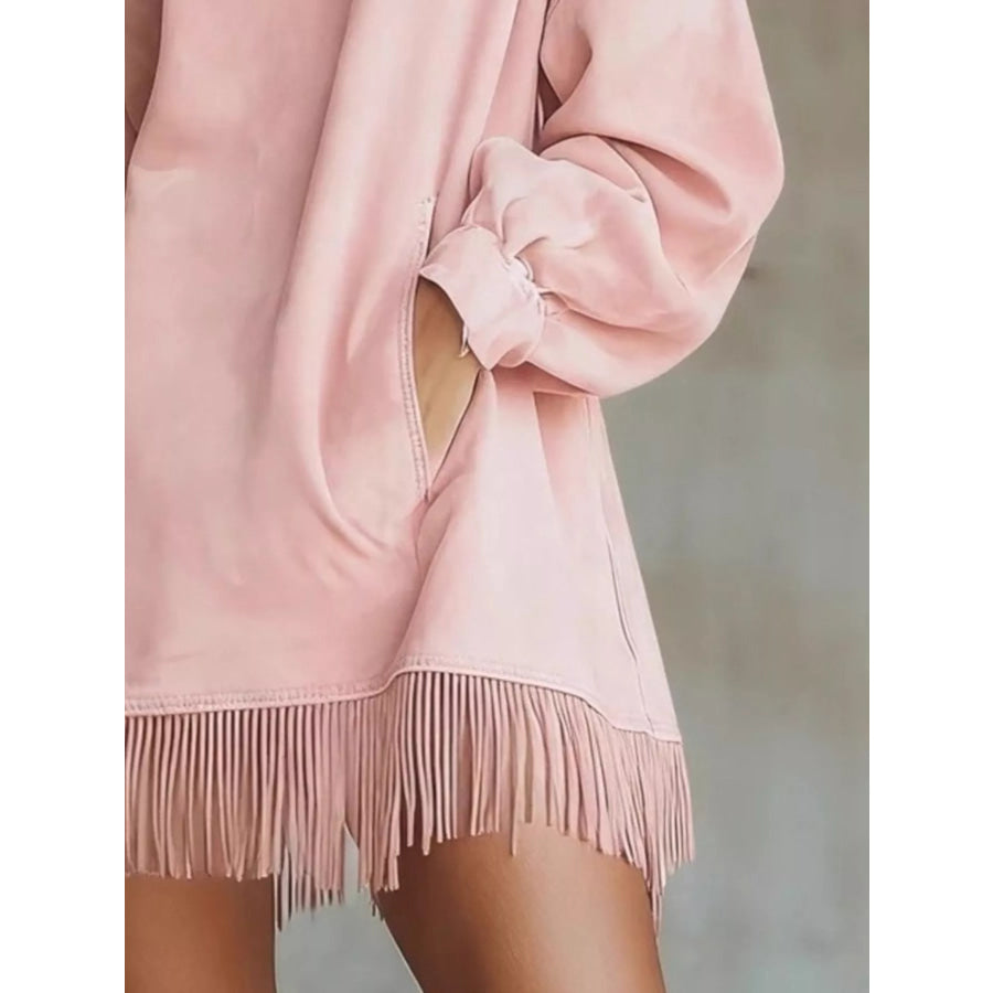 Suede Mock Neck Fringed Mini Dress Apparel and Accessories