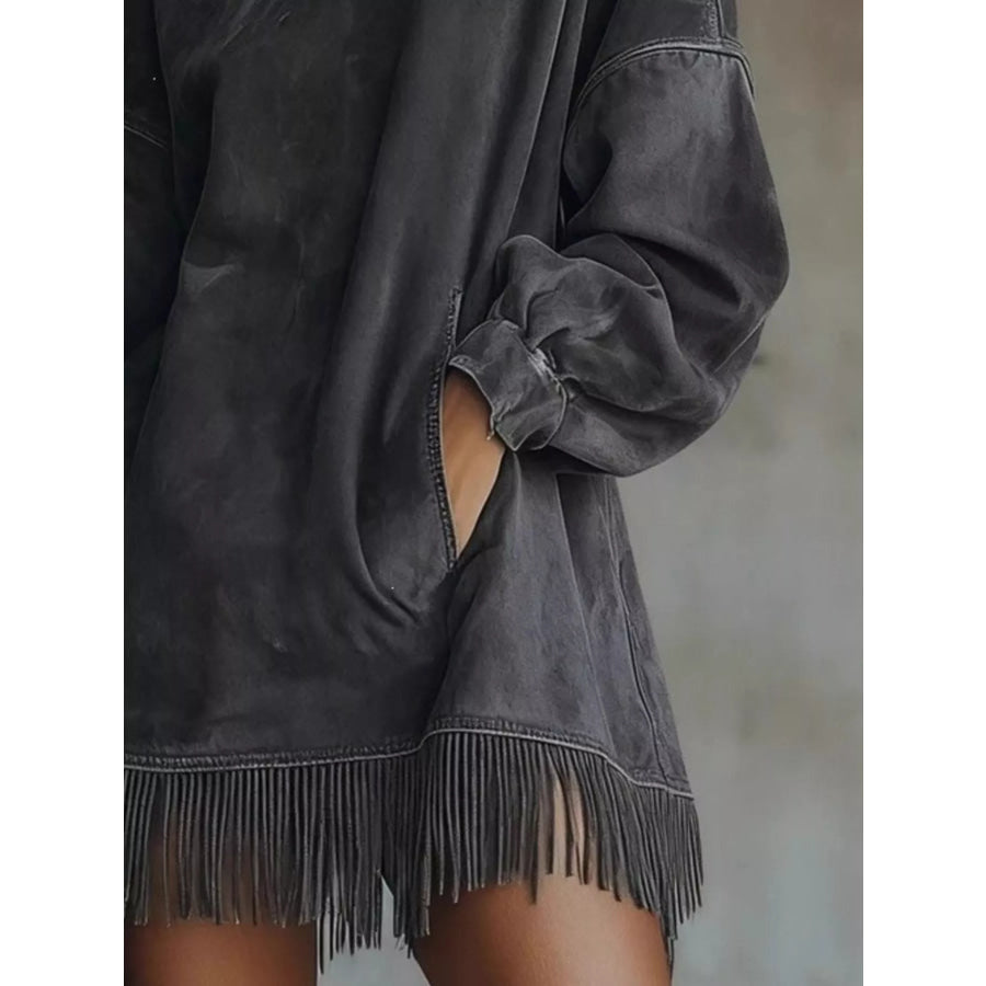 Suede Mock Neck Fringed Mini Dress Apparel and Accessories