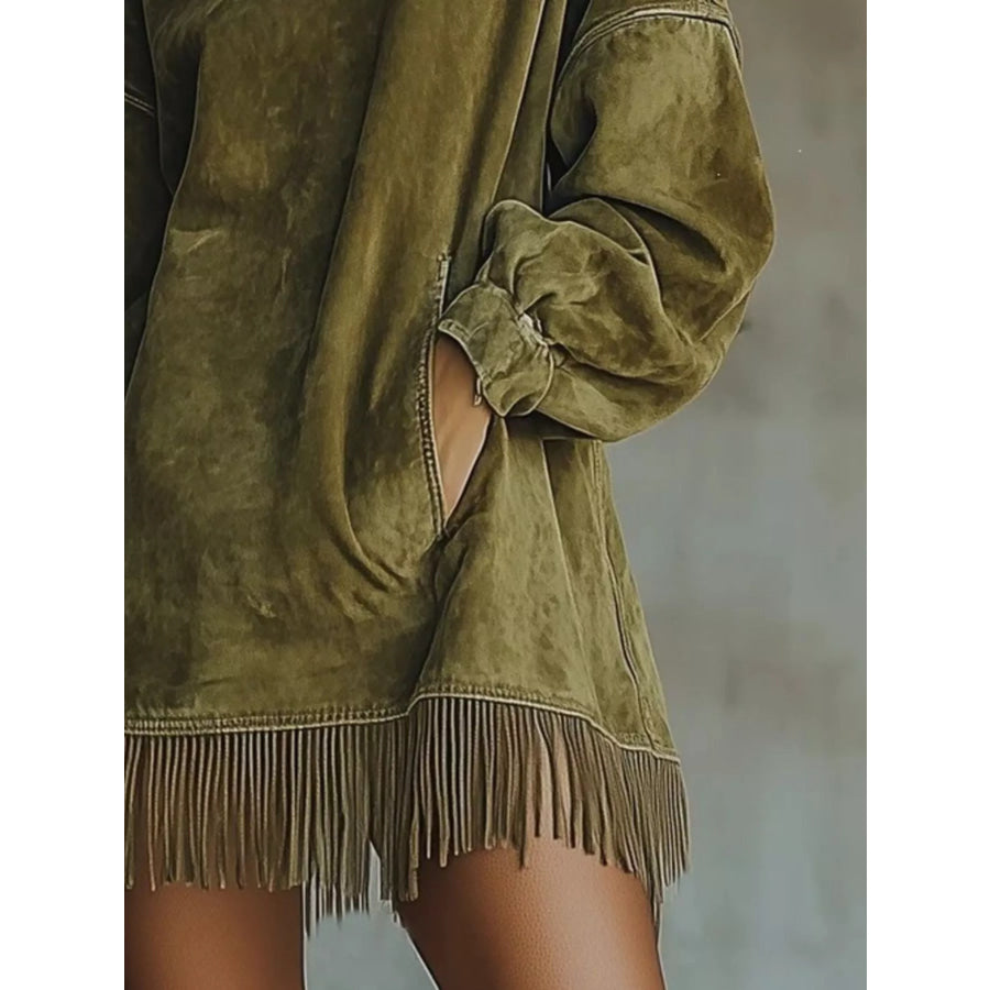 Suede Mock Neck Fringed Mini Dress Apparel and Accessories