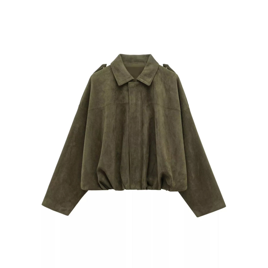 Suede Oversized Collared Neck Bomber Jacket Apparel and Accessories