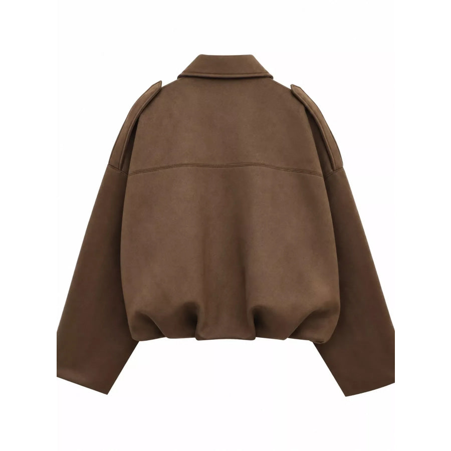 Suede Oversized Collared Neck Bomber Jacket Apparel and Accessories