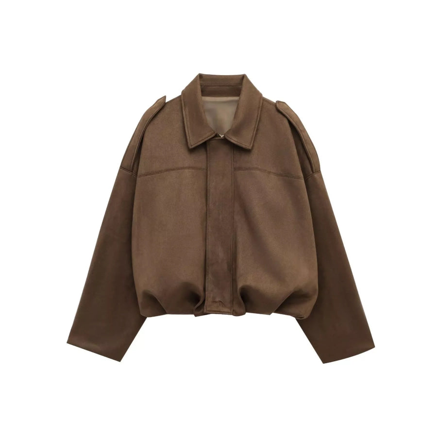 Suede Oversized Collared Neck Bomber Jacket Apparel and Accessories