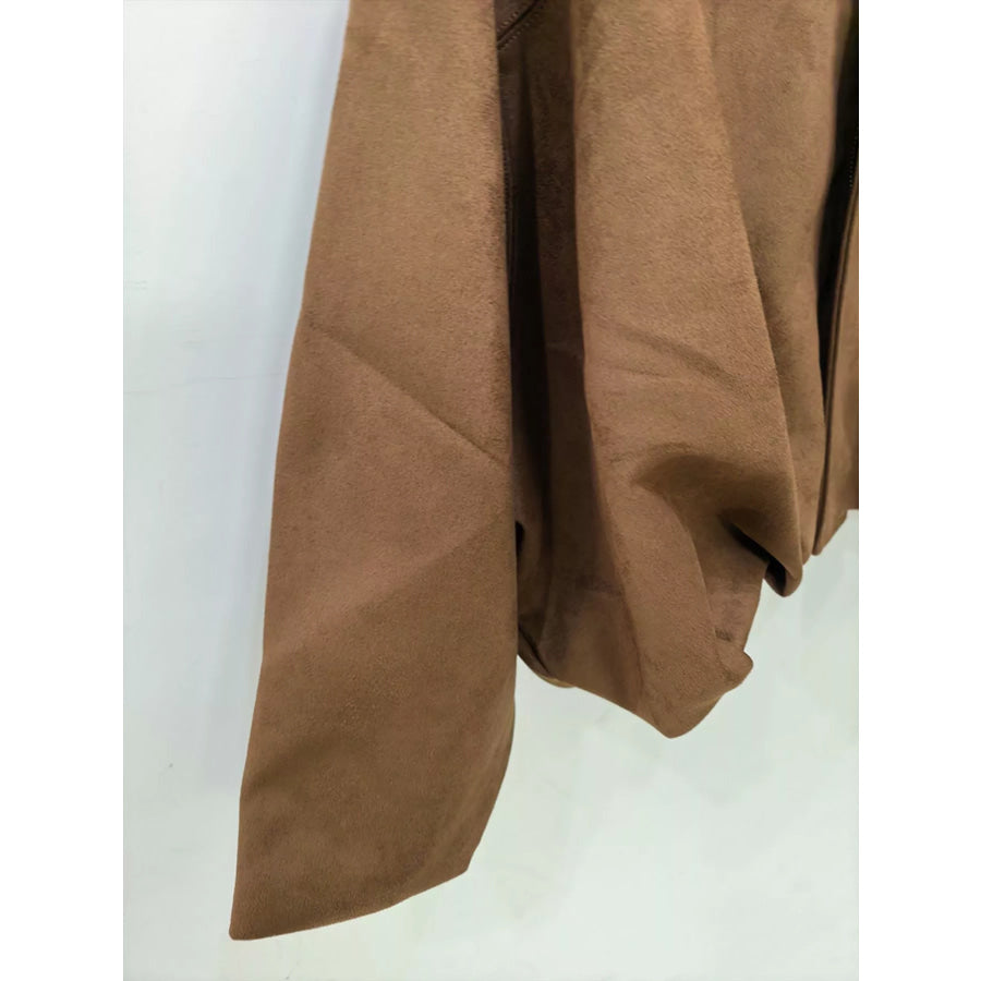 Suede Oversized Collared Neck Bomber Jacket Apparel and Accessories
