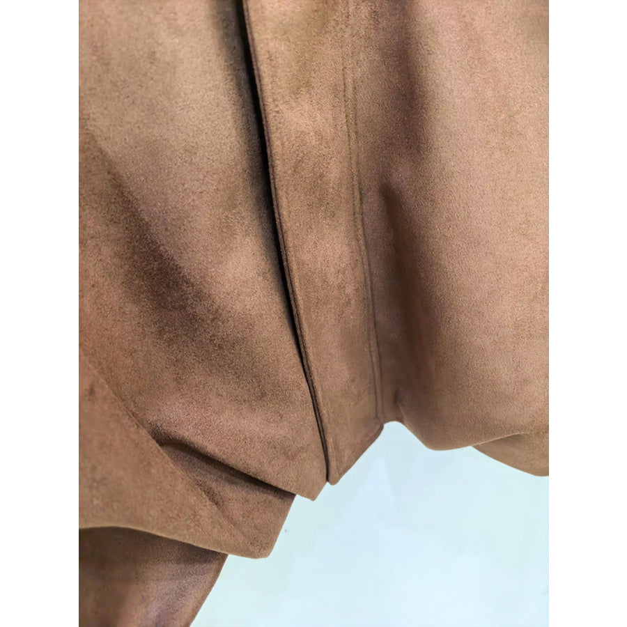 Suede Oversized Collared Neck Bomber Jacket Apparel and Accessories