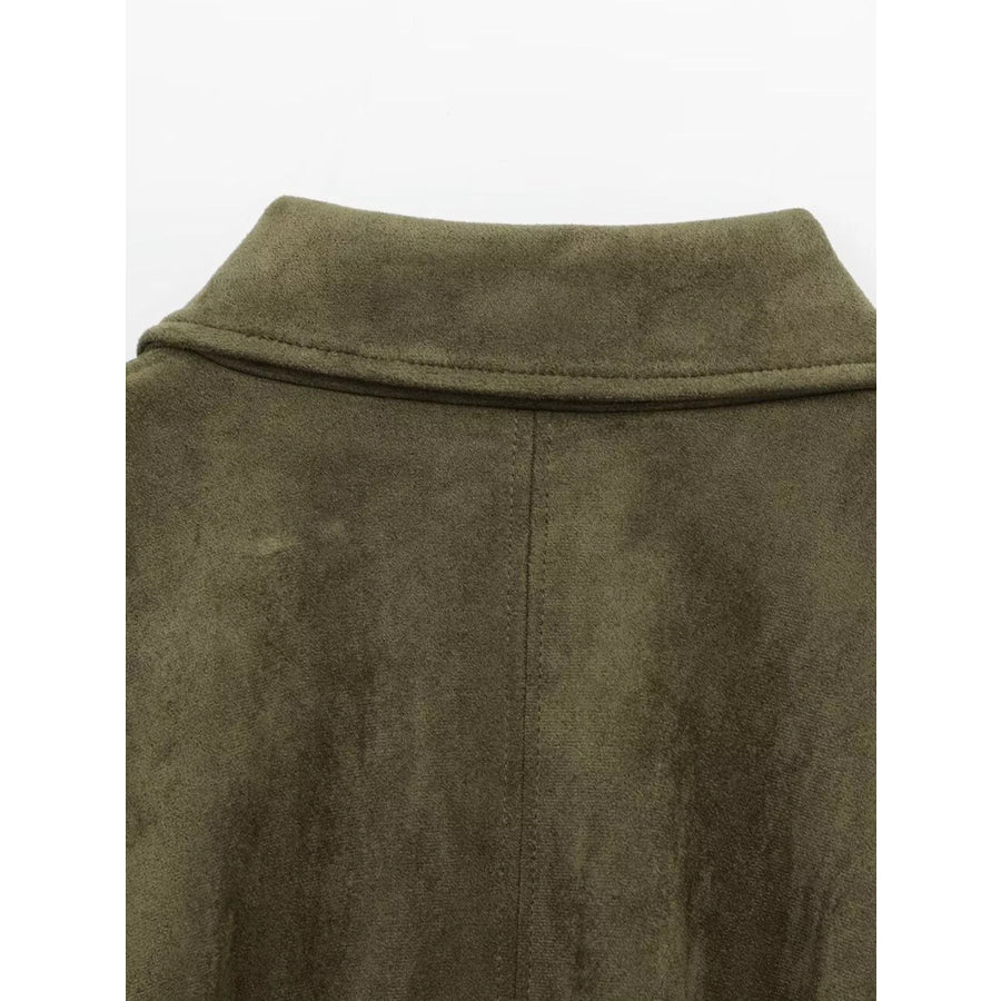 Suede Oversized Collared Neck Bomber Jacket Apparel and Accessories
