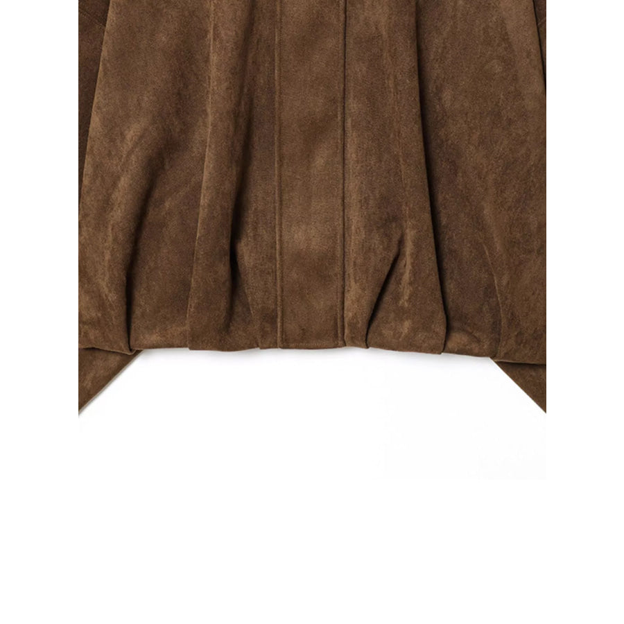 Suede Oversized Collared Neck Bomber Jacket Apparel and Accessories