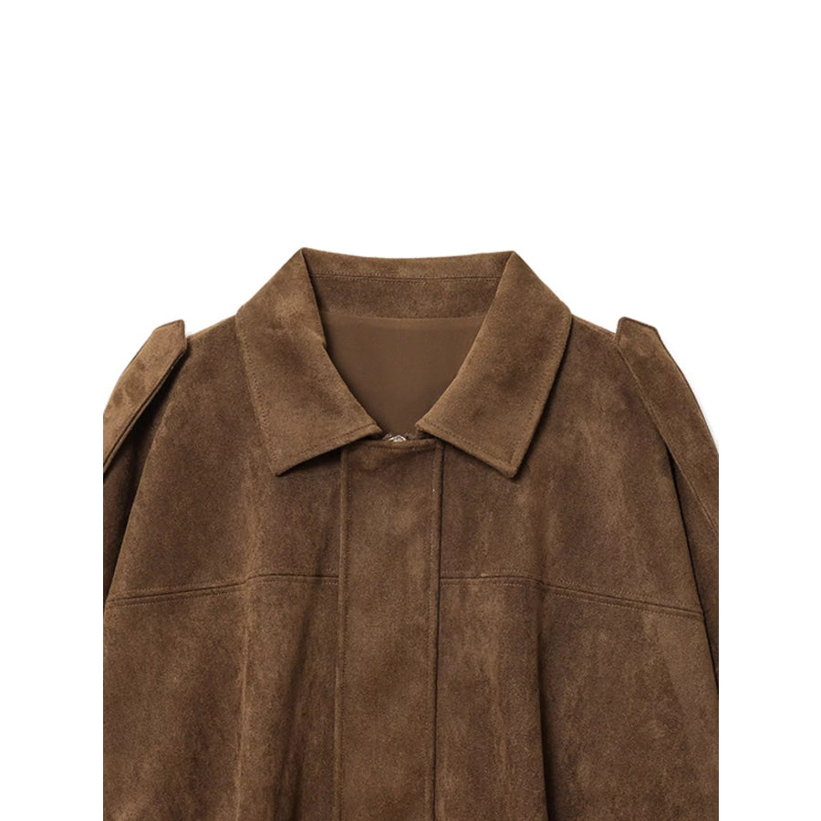 Suede Oversized Collared Neck Bomber Jacket Apparel and Accessories