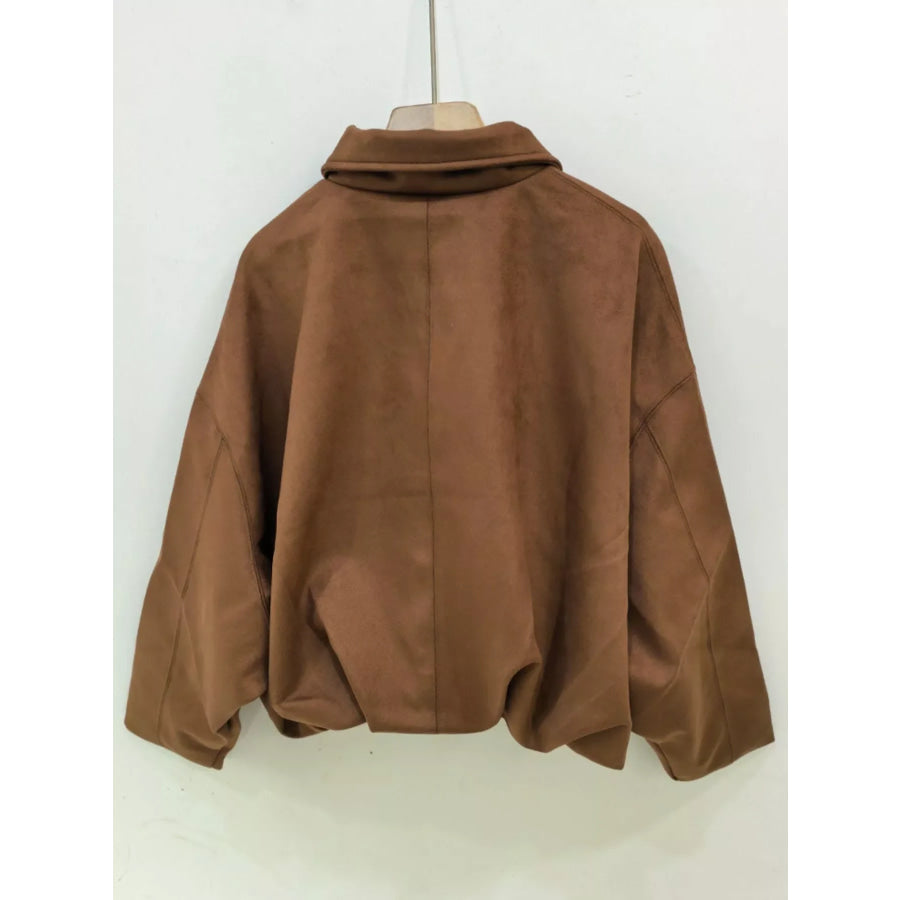 Suede Oversized Collared Neck Bomber Jacket Apparel and Accessories