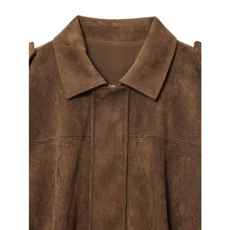 Suede Oversized Collared Neck Bomber Jacket Apparel and Accessories