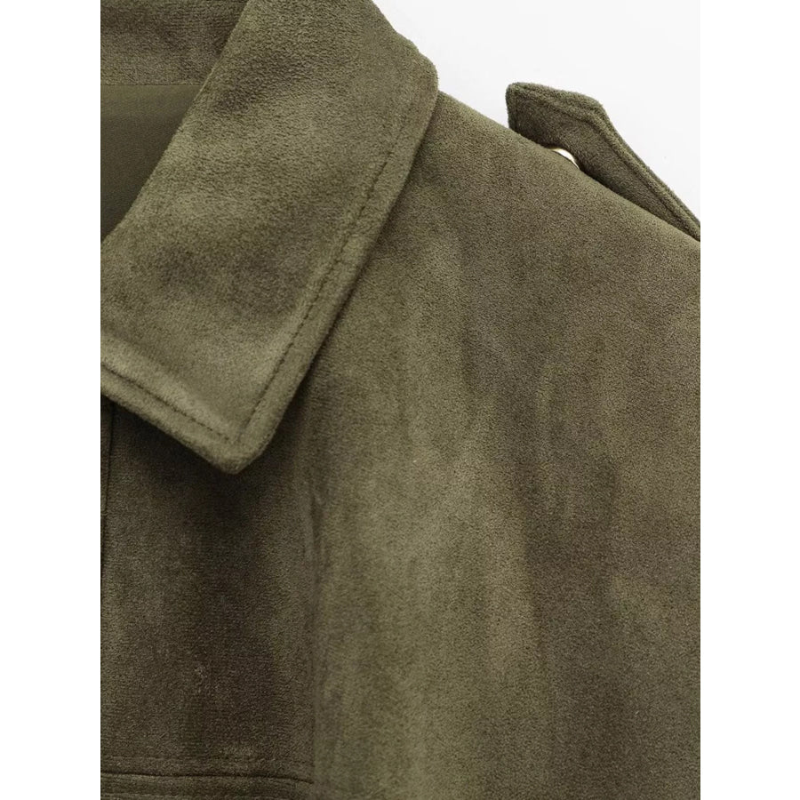 Suede Oversized Collared Neck Bomber Jacket Apparel and Accessories