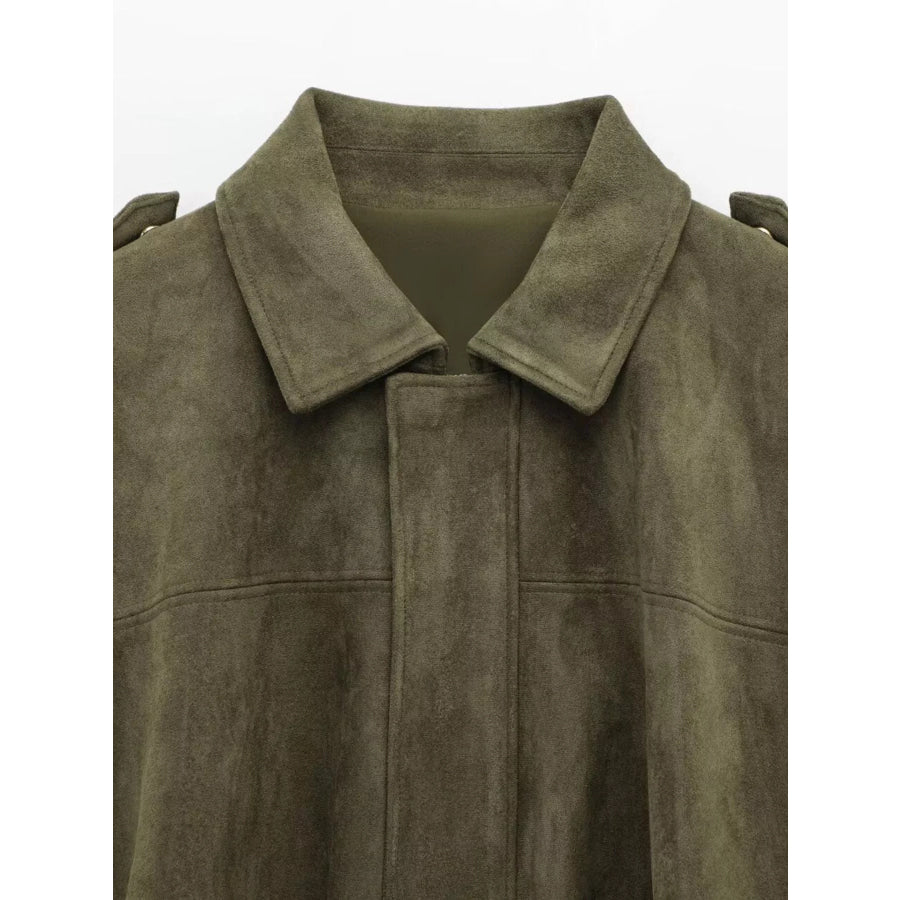 Suede Oversized Collared Neck Bomber Jacket Apparel and Accessories