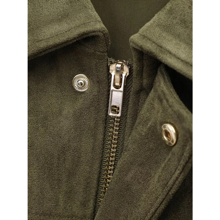 Suede Oversized Collared Neck Bomber Jacket Apparel and Accessories