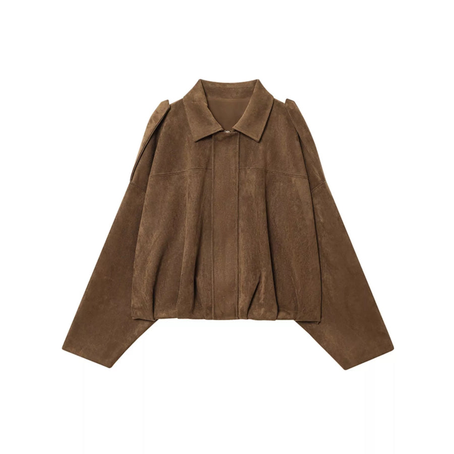 Suede Oversized Collared Neck Bomber Jacket Apparel and Accessories